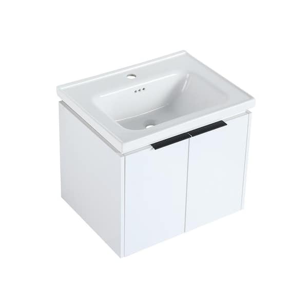 23.80 in. W x 18.50 in. D x 20.70 in. H Floating Wall-Mounted Bath Vanity in White with White Ceramic Top