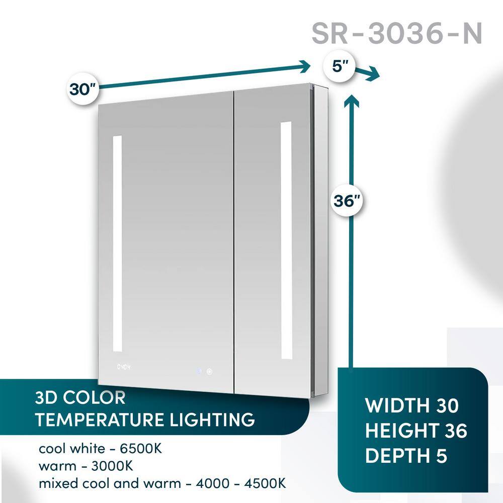 Signature Royale Aluminum LED Medicine Cabinet with Defogger and Clock