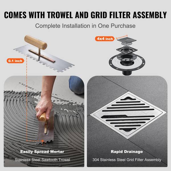 Jocisland Complete Shower Curb Kit – 38 X 60 Inch Tray, Off-Center Drain, Membrane, Seals, Flange, Corners, Trowel & Level Included
