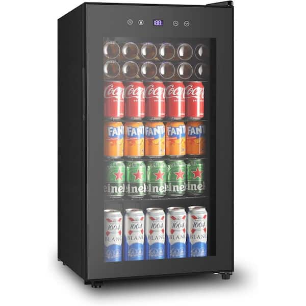 HAILANG 18 in. Single Zone 120 12 oz. Cans Beverage Cooler in Black with LCD Display, Double Glazed Door, 37°F - 65°F