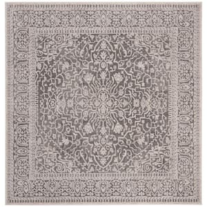 Reflection Dark Gray/Cream 7 ft. x 7 ft. Square Floral Distressed Area Rug