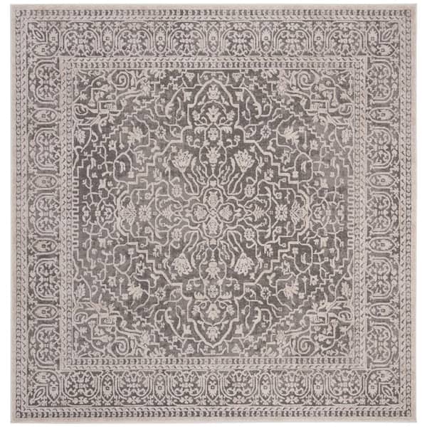 SAFAVIEH Reflection Dark Gray/Cream 7 ft. x 7 ft. Square Floral Distressed Area Rug