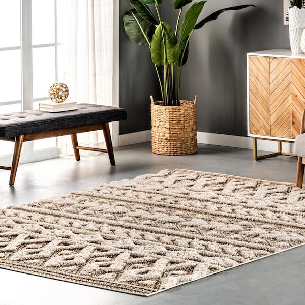 Rebecca Beige 4 ft. x 6 ft. High Low Textured Shaggy Indoor Area Rug