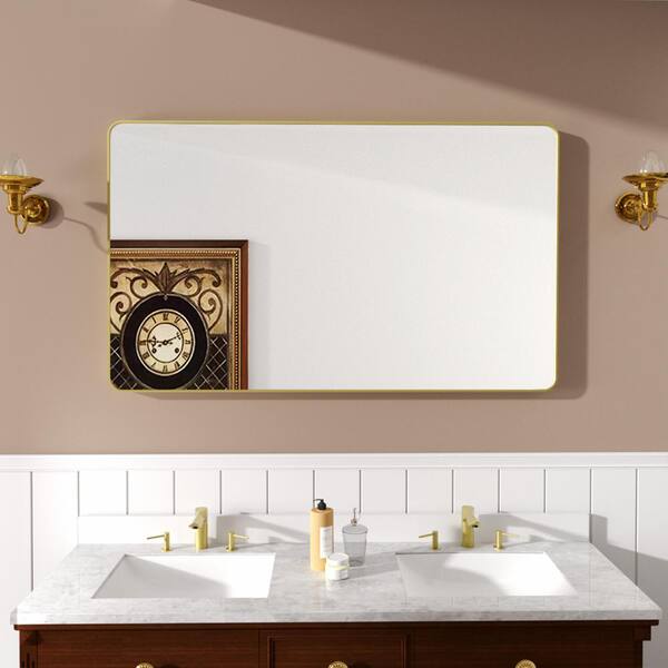 Hermitage Bath Cosy 60 in. W x 36 in. H Rectangular Framed Wall Bathroom Vanity Mirror in Brass