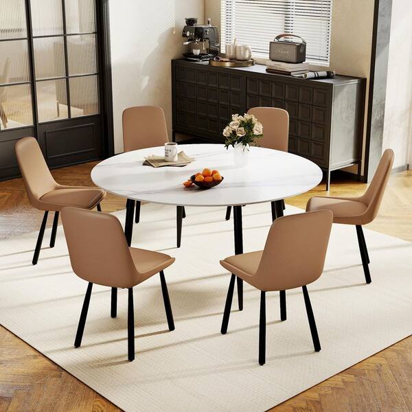 Magic Home (Set of 6) Brown Faux Leather Upholstered Dining Chairs