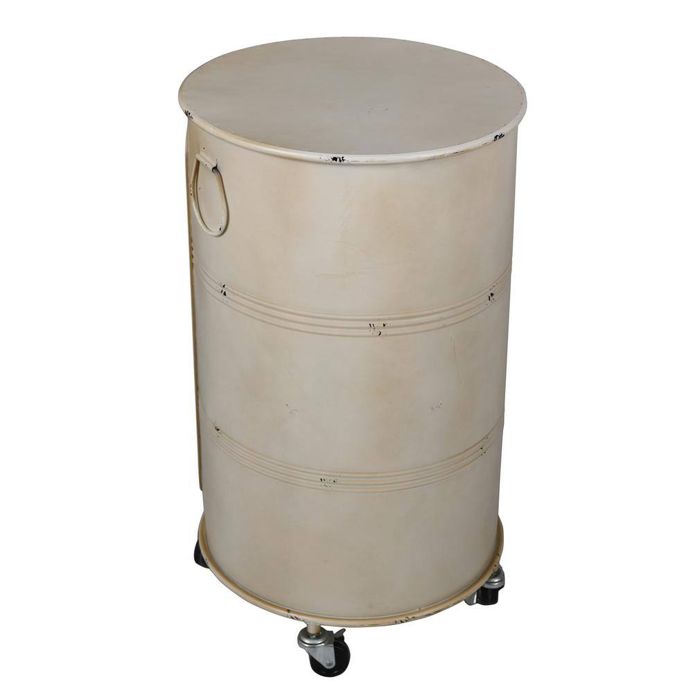Rustic Round Wood & Metal Side Table with Rolling Casters