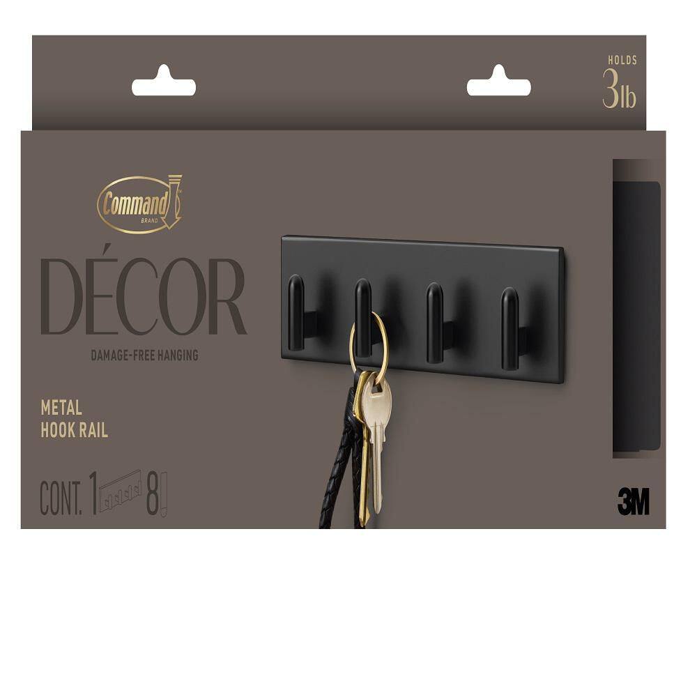 Decor Metal Key Rail, Matte Black, 1 hook rail, 8 small strips