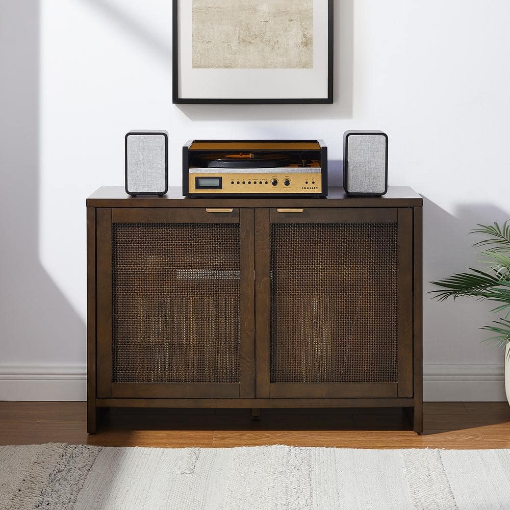 Kenji Handwoven Poly-Rattan 40'' Brown Media Console with Vinyl Storage