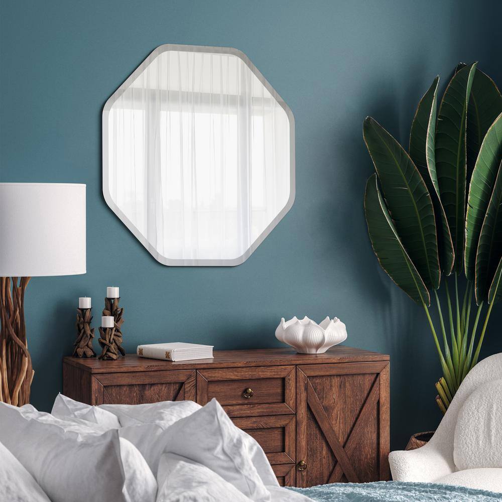 28" Frameless Beveled Octagonal Bathroom Wall Mirror