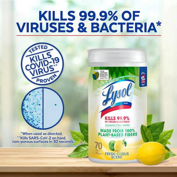 70-Count Fresh Citrus Plant Based Biodegradable Disinfecting Wipes (3-Pack)