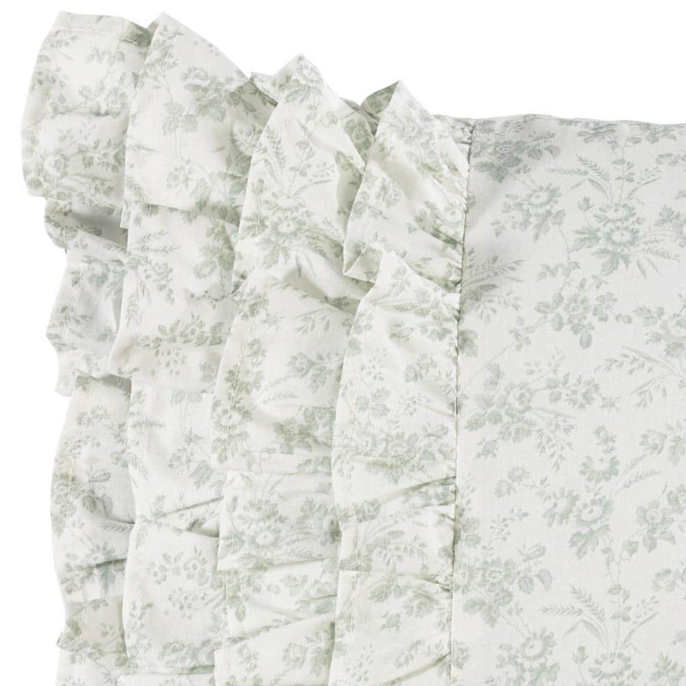 Harper Pale Green Floral Embroidered Rectangular Throw Pillow