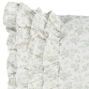 Harper Jade Green Floral Cotton 14 in. x 20 in. Throw Pillow