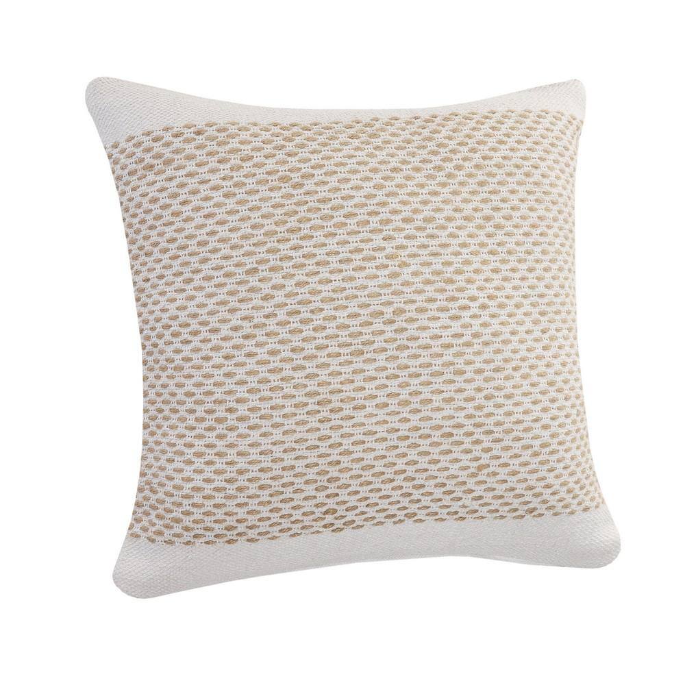 Ivory and Tan Jute Interwoven Square Throw Pillow