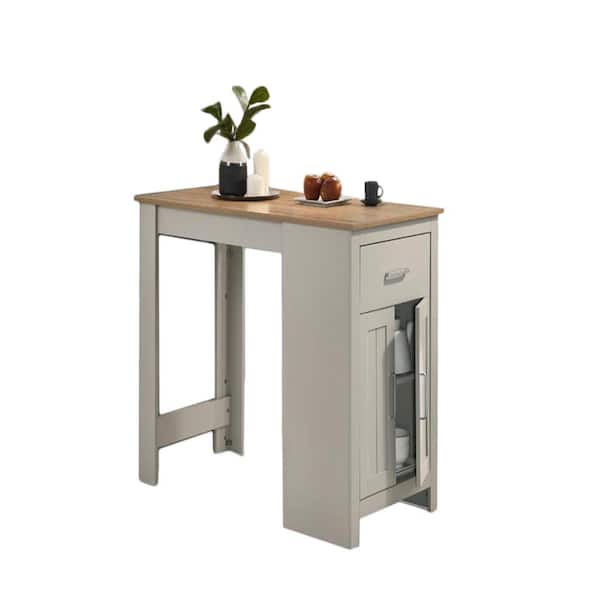 Gray Small Space Counter Height Dining Table with Cabinet and Drawer Storage