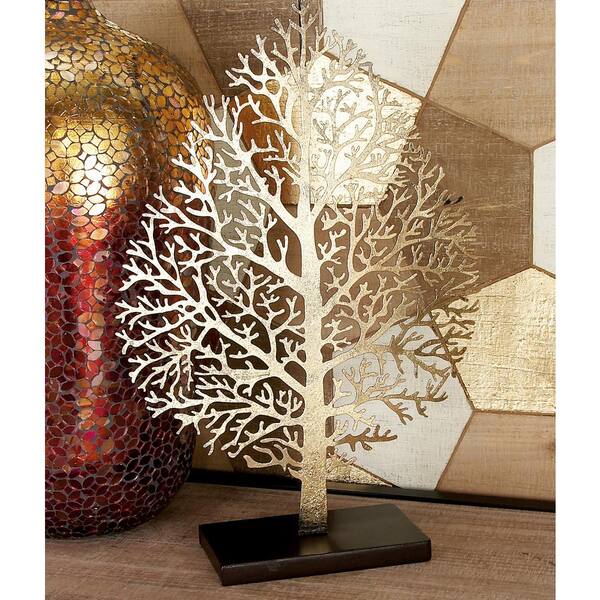 Litton Lane 21 in. Iron Metal Gold Leaf with Cutout Veining Sculpture