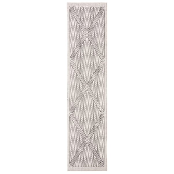 SAFAVIEH Bermuda Cream/Gray 2 ft. x 6 ft. Oversized Diamond Indoor/Outdoor Runner Rug
