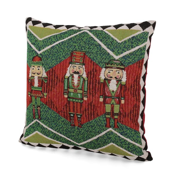 Noble House Watts Nutcrackers Jacquard Fabric 18 in. x 18 in. Christmas Throw Pillow Cover