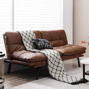 Convertible Futon Sofa Bed Memory Foam Couch Sleeper with Adjustable Armrest Brown