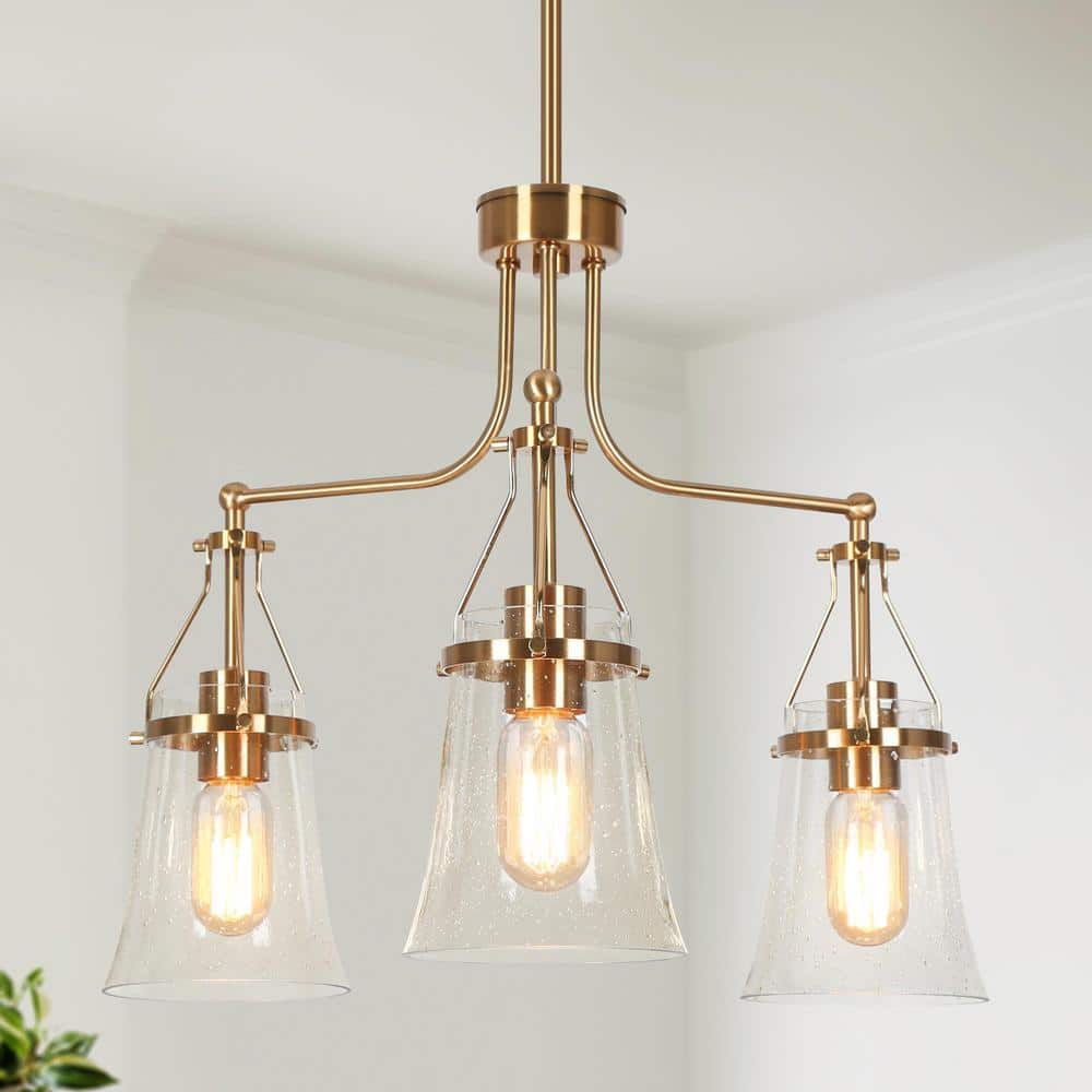 Modern 3-Light Plating Brass Island Chandelier for Foyer with Bell Seeded Glass Shades and No Bulbs Included price history on PriceWatchPro