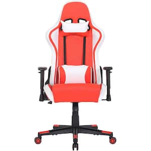 Red, White and Black Faux Leather Gaming Chair with Adjustable Gas Lift Seating, Lumbar and Neck Support