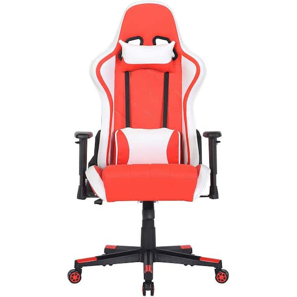 Hanover Red, White and Black Faux Leather Gaming Chair with Adjustable Gas Lift Seating, Lumbar and Neck Support
