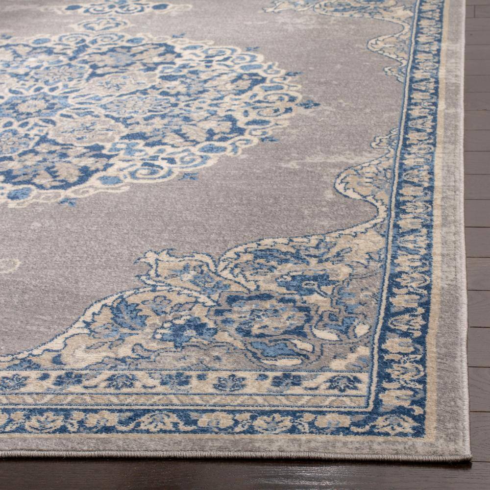 Gray and Blue Floral Medallion Rectangular Area Rug