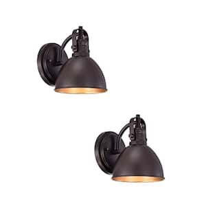 1-Light Brown Round Outdoor Wall Lantern Sconce Porch Barn Light with Optically Controlled (2-Pack)