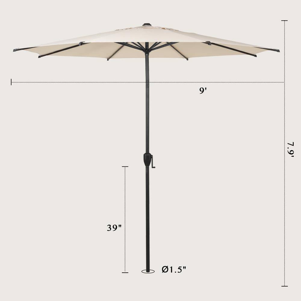 Beige Hexagonal Steel Pole Patio Umbrella with Crank Lift