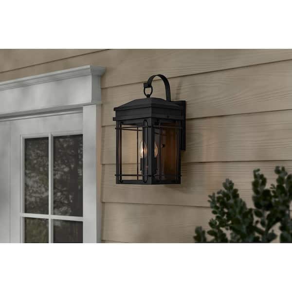 Hampton Bay Broward 17 in. 2-Light Black Outdoor Wall Light Fixture with Clear Glass