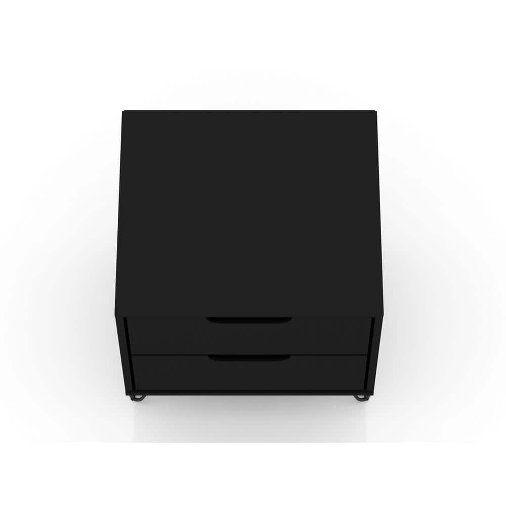 Mid-Century Modern Black Nightstand with Splayed Metal Legs, Set of 2