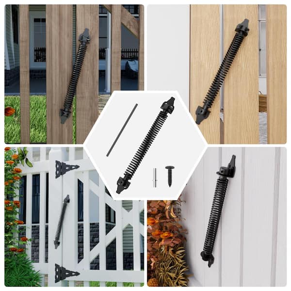 WINSOON 14 in. Black Steel Self Closing Fence Gate Spring Hardware for Wooden and Vinyl Fence