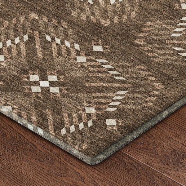 Mayfield Premium Machine Washable Abstract AMF2563 Chocolate 3 ft. x 5 ft. Area Rug