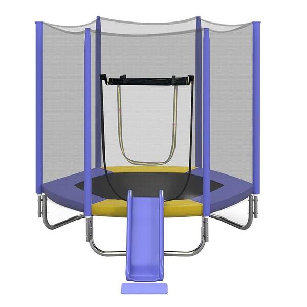 Miscool Ami 7 ft Purple Trampoline with Safety Enclosure Net, Slide and Ladder, Outdoor Recreational Trampoline