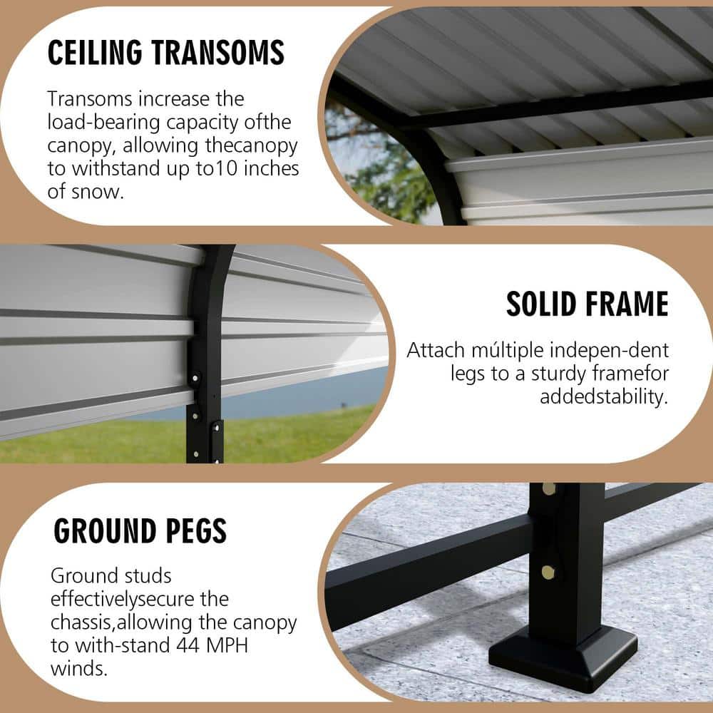 12' x 20' Gray Metal Arch Roof Carport