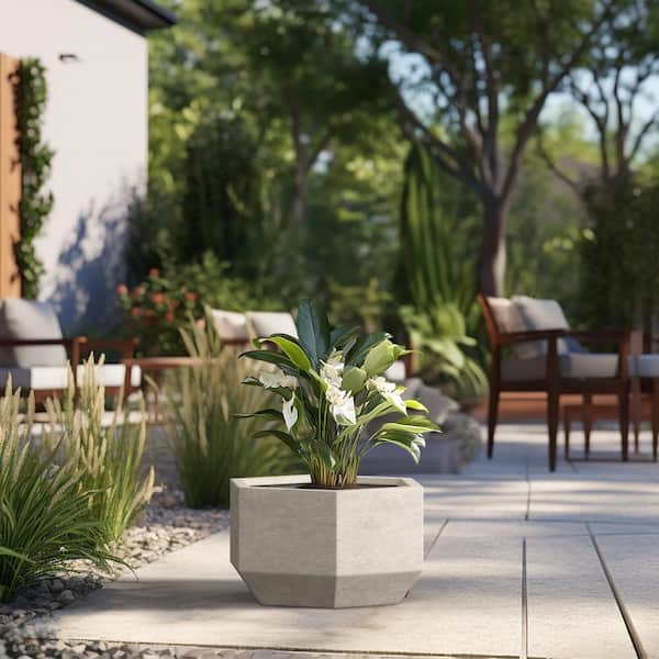 Sapcrete Lightweight 11 in. H Large Light Gray Geometric Concrete Plant Pot/Planter for Indoor and Outdoor