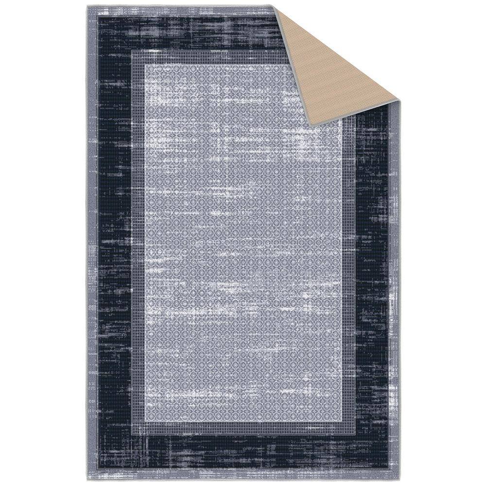 Gray and Black Machine Washable Non-Slip Area Rug 3'3" x 5'