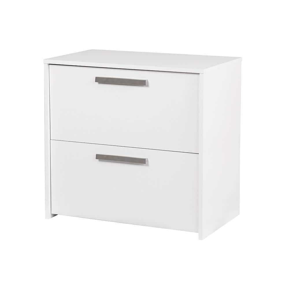 White Minimalist 2-Drawer Lateral Filing Cabinet with Silver Handles
