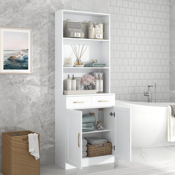 25.9 in. W x 11 in. D x 70 in. H White Linen Cabinet with