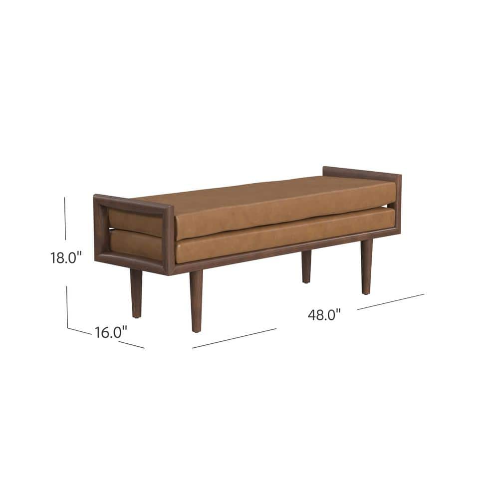 Carmel Faux Leather Upholstered Bedroom Bench with Walnut Wood Base