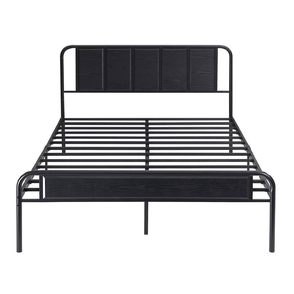 VECELO Industrial Bed Frame, Black Metal Frame Full Platform Bed with ...