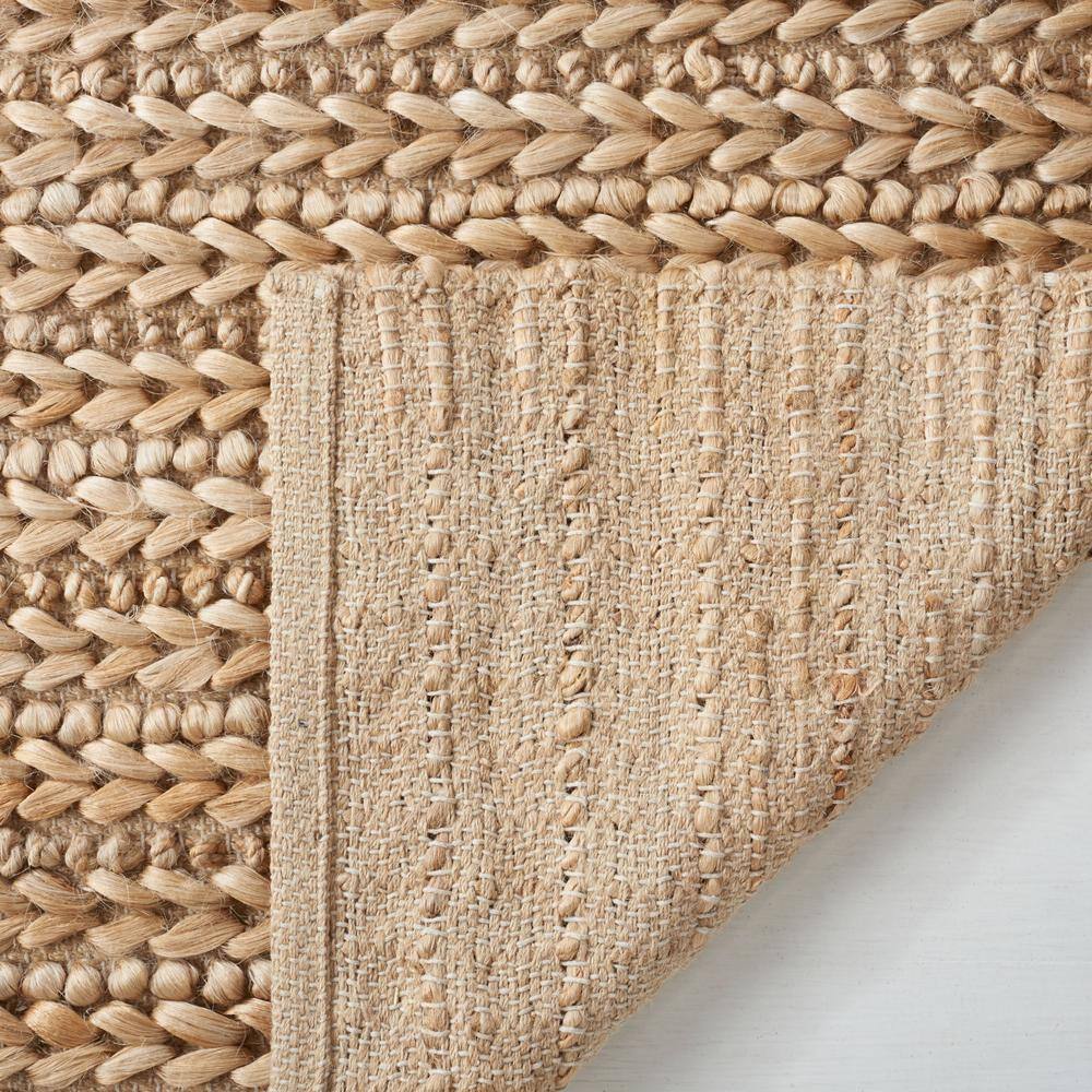 Natural Beige Handwoven Cotton and Jute Area Rug, 5' x 8'