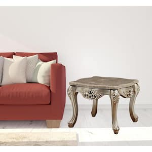 Valerie 32 in. Champagne Square Marble End Table with Solid Wood