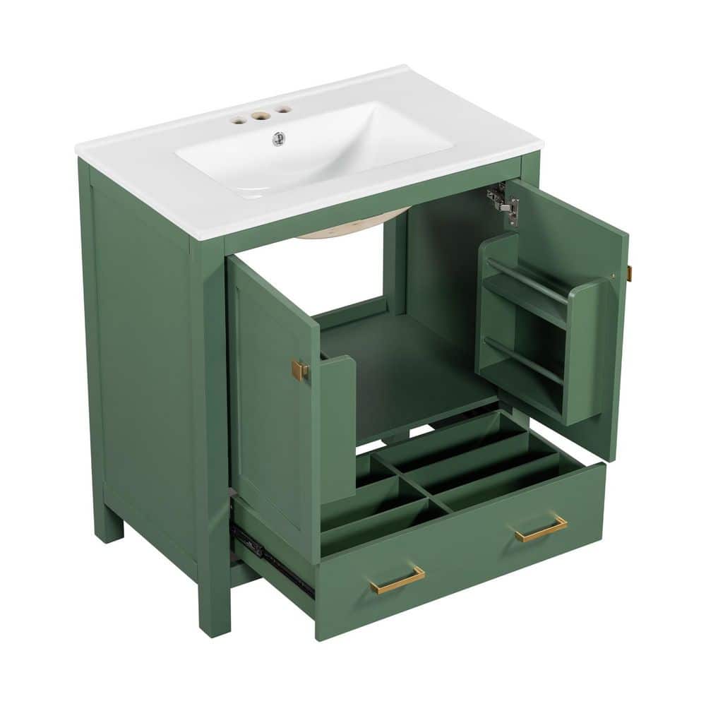 30 in. W x 18 in. D x 34 in. H Single Sinks Freestanding Bath Vanity in Green with White Ceramic Top price history on PriceWatchPro