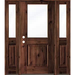 64 in. x 80 in. Rustic Alder Wood Clear Half-Lite Red Mahogony Stain w.VG Right Hand Single Prehung Front Door/Sidelites