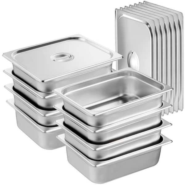 8-Pack Hotel Pans, 6.6 qt. Anti-Jam Steam Pan with Lid, 4 in. Deep 0.8 mm Thick Stainless Steel Steam Table Roasting Pan