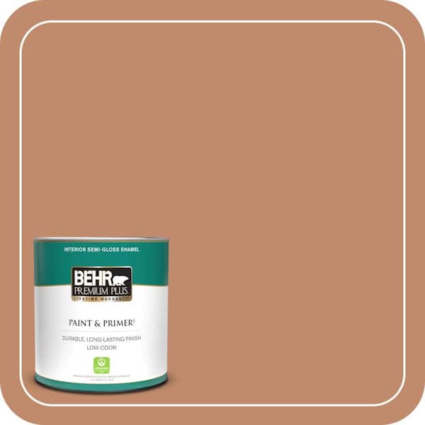 BEHR PREMIUM PLUS 1 qt. #240F-4 Tiny Fawn Semi-Gloss Enamel Low Odor Interior Paint & Primer