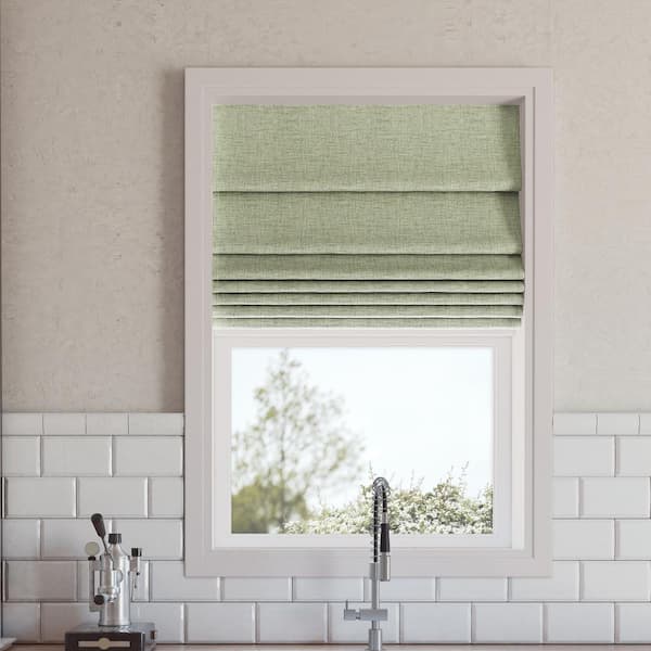 Sun Zero Somerton Cordless Sage Green 100% Blackout Textured Fabric Roman Shade 31 in. W x 64 in. L
