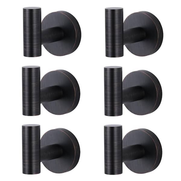 Wall Mounted Bathroom Round J-Hook Robe/Towel Hook in Stainless Steel Oil Rubbed Bronze (6-Pack)