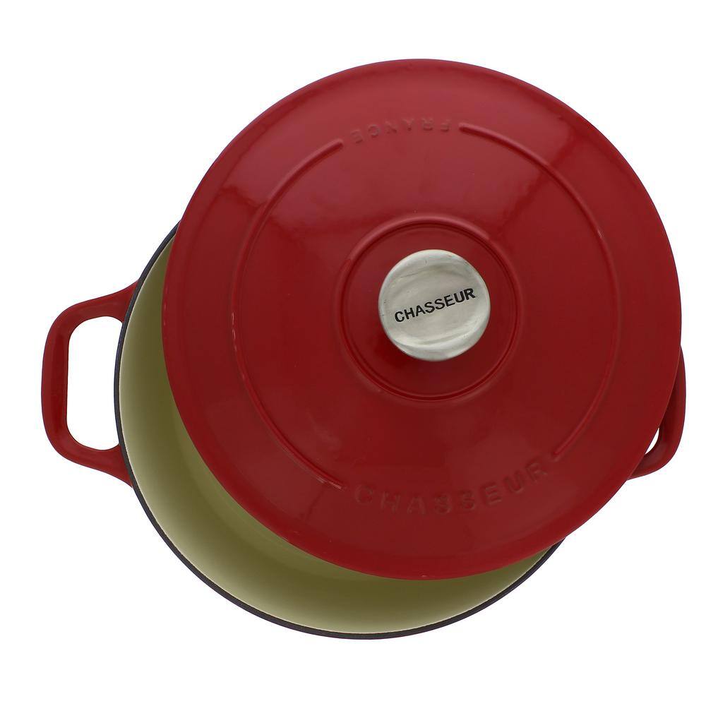 Red Enameled Cast Iron Round Dutch Oven with Stainless Steel Knob
