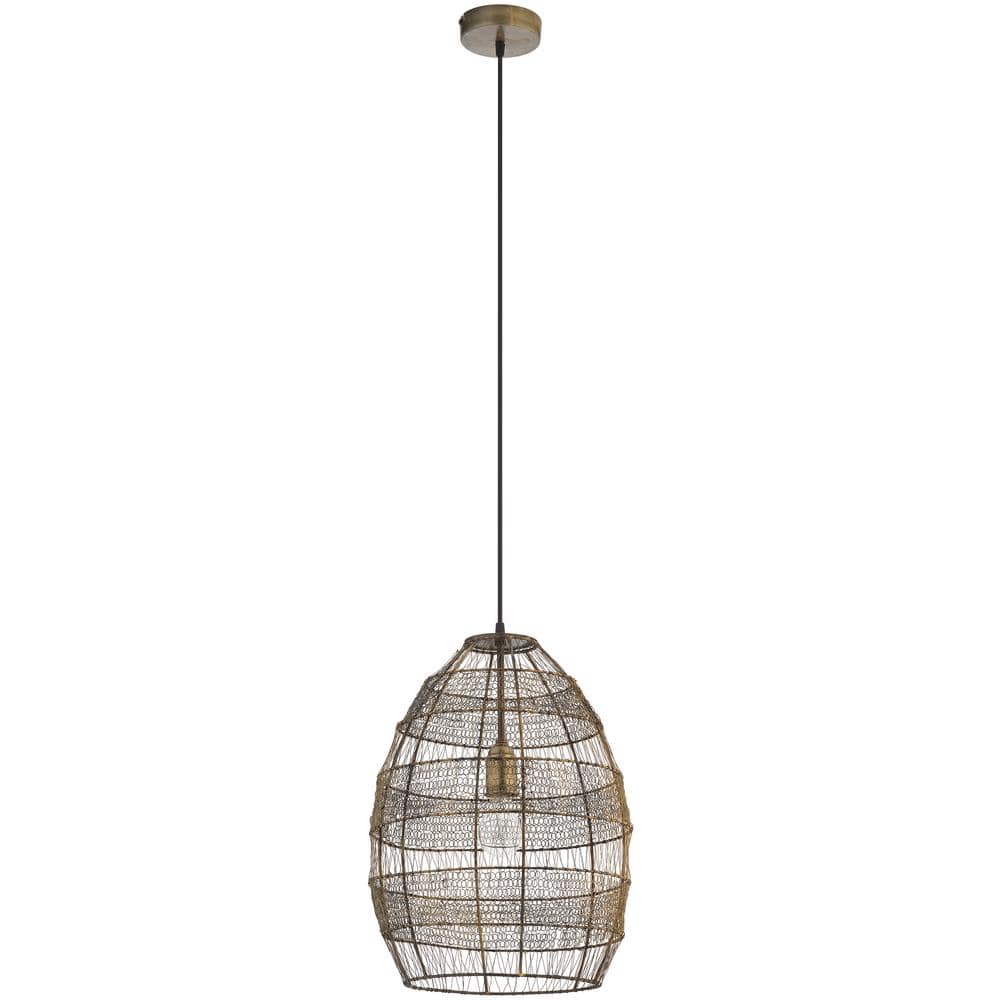 1-Light Brass Pendant with Oversized Woven Shade